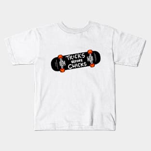 Tricks Before Chicks Skateboard Art Kids T-Shirt